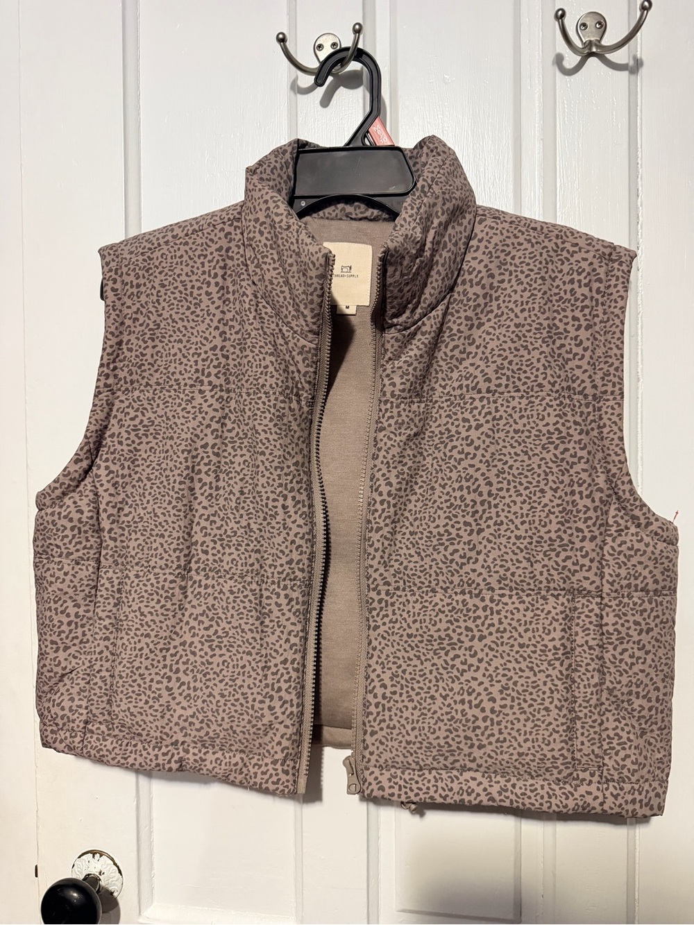 Thread & Supply Taupe Leopard Print Puffer Vest